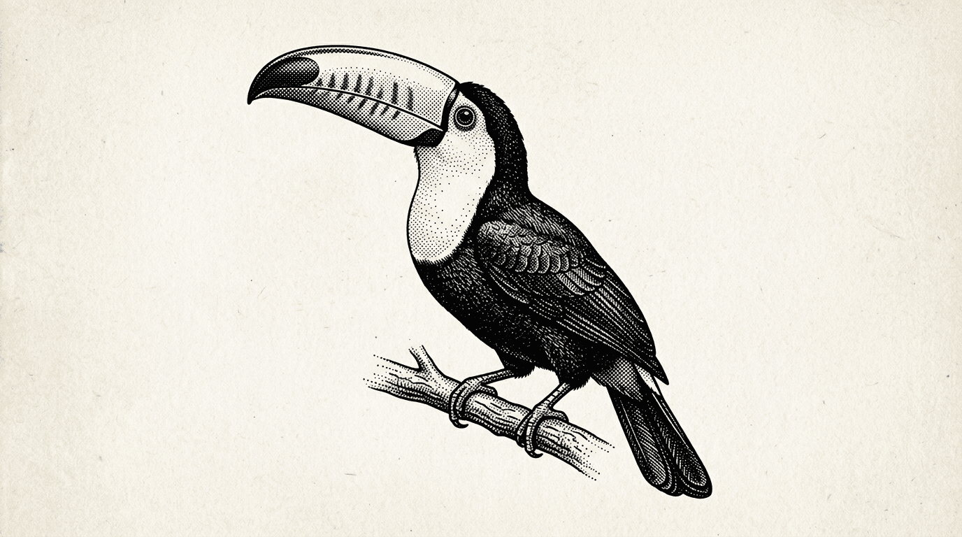 Mascota ZEROX, tucán en estilo halftone